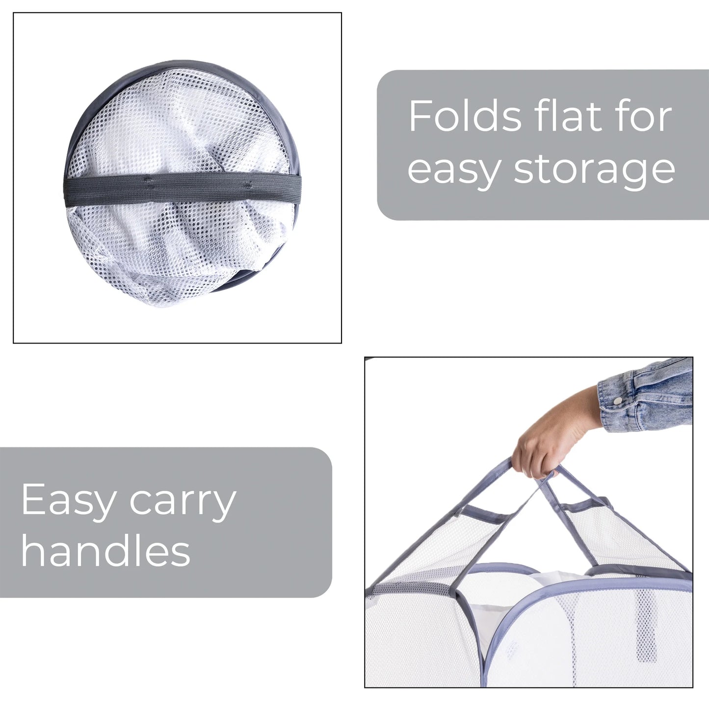 Jumbo Mesh Pop-Up Laundry Hamper Set (2-Pack) - White - Adult Size
