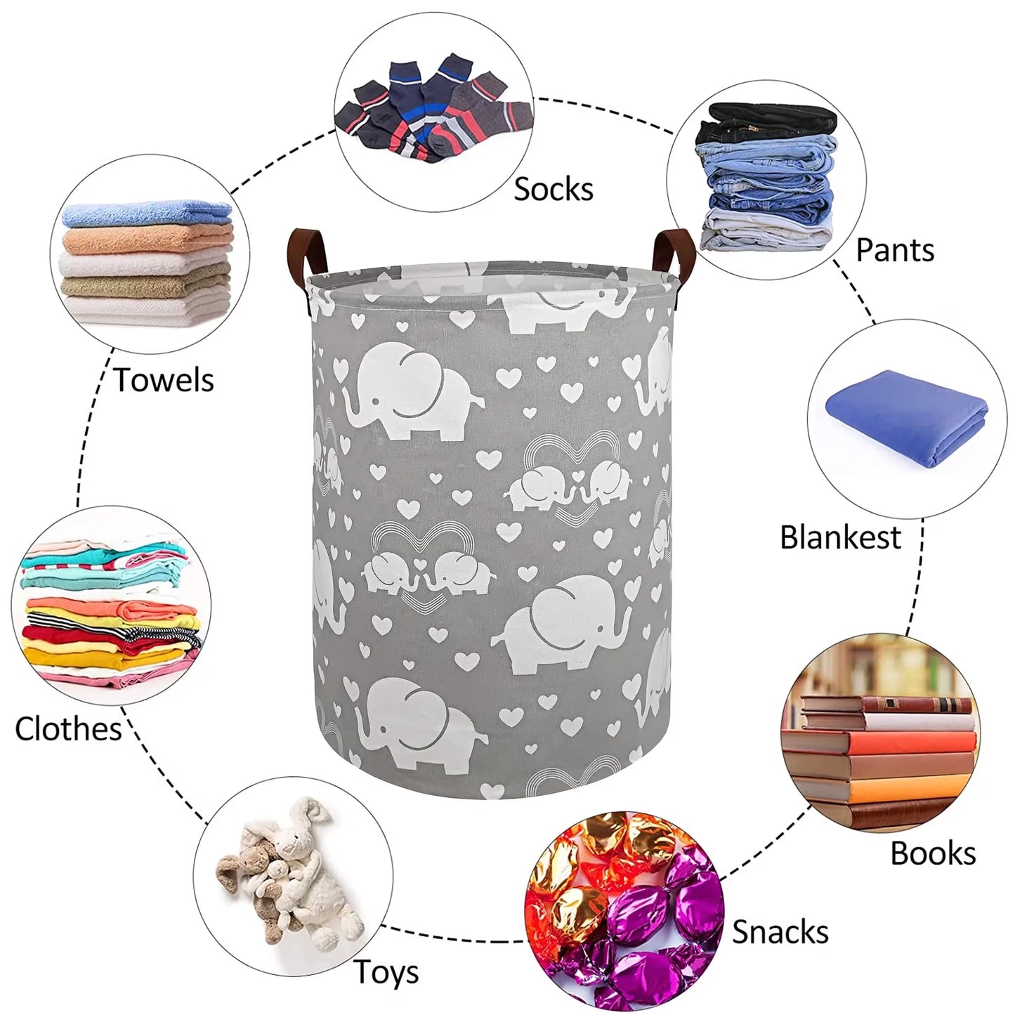 Laundry Hamper, Collapsible Laundry Basket Dorm, Baby Laundry Basket, Large Laundry Hamper Waterproof with Leather Handle for Dirty Clothes, Kids Toys, Bedroom, Bathroom