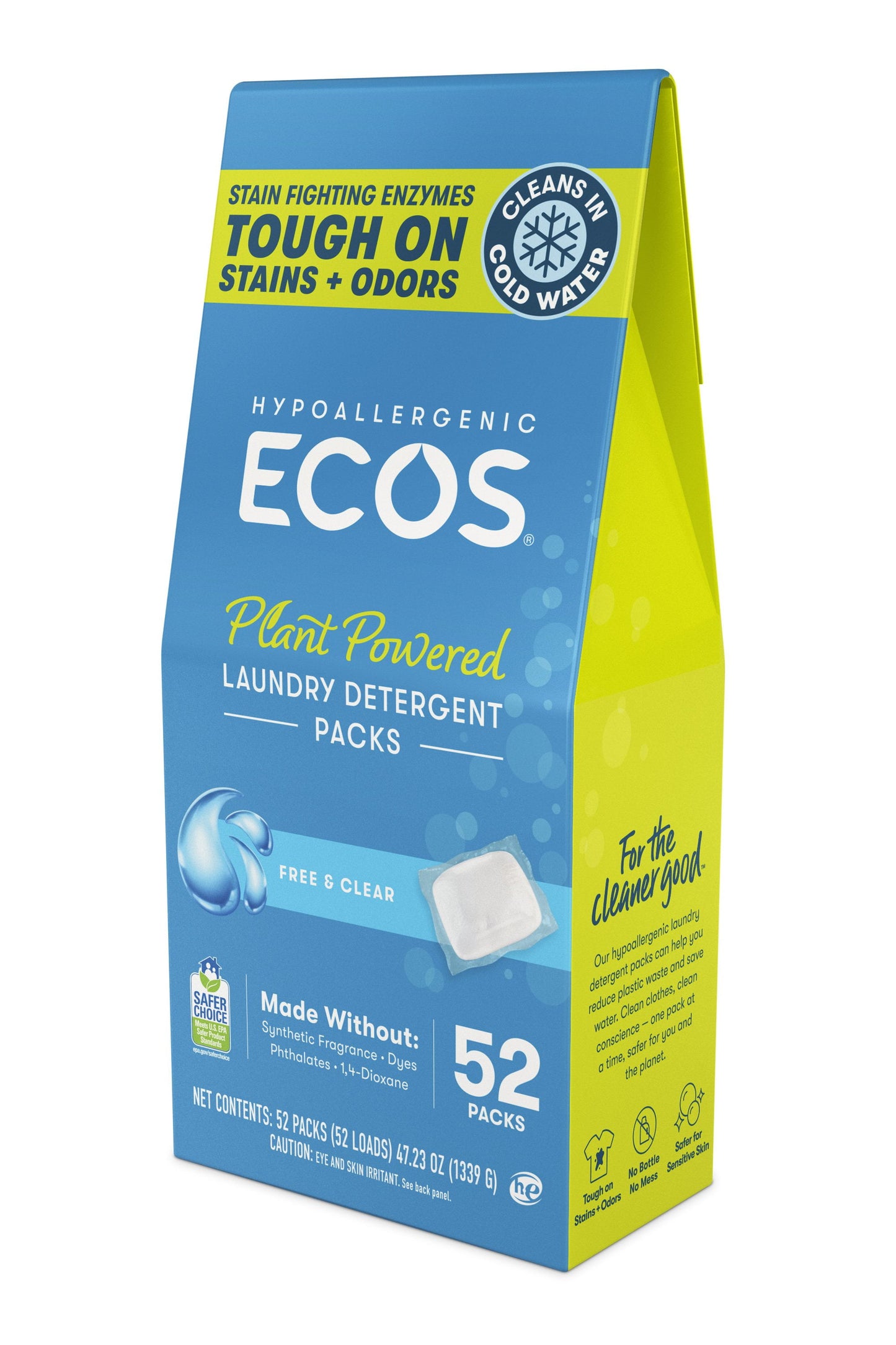 (2 Pack)  Hypoallergenic Laundry Detergent Packs for Sensitive Skin, Free & Clear, 52 Loads, Laundry Pods