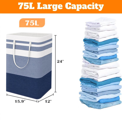 75L Waterproof 3-Bin Laundry Hamper Set, 3 Count, Gradient Blue