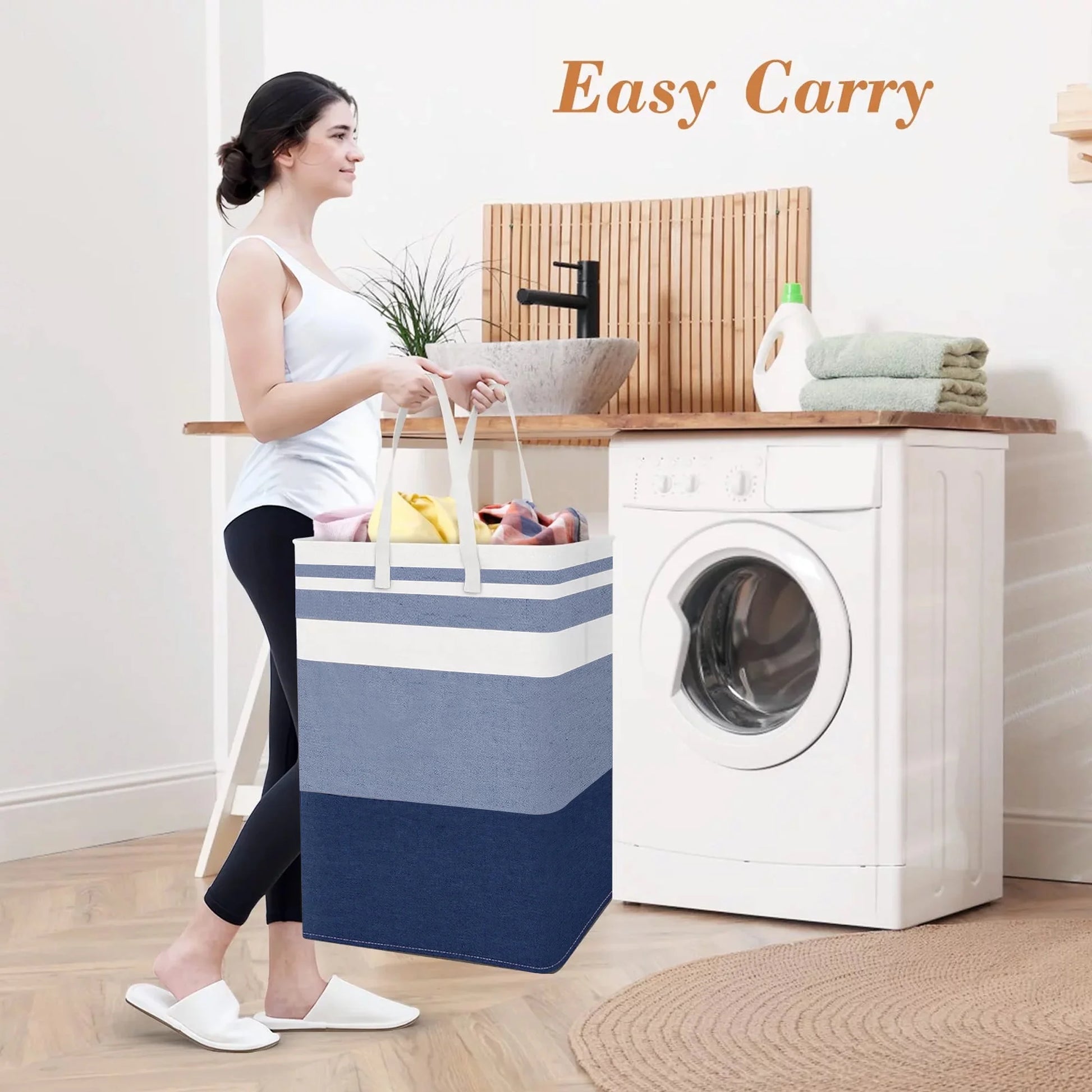 75L Waterproof 3-Bin Laundry Hamper Set, 3 Count, Gradient Blue