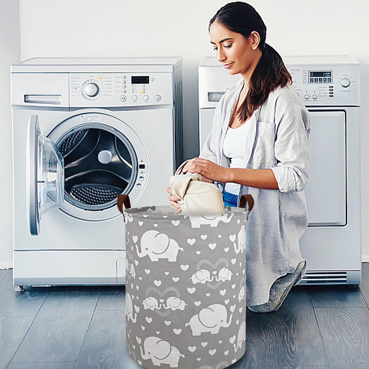 Laundry Hamper, Collapsible Laundry Basket Dorm, Baby Laundry Basket, Large Laundry Hamper Waterproof with Leather Handle for Dirty Clothes, Kids Toys, Bedroom, Bathroom