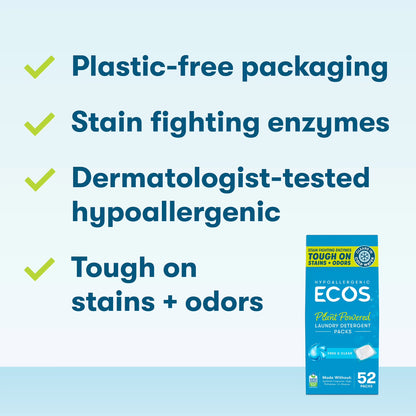 (2 Pack)  Hypoallergenic Laundry Detergent Packs for Sensitive Skin, Free & Clear, 52 Loads, Laundry Pods