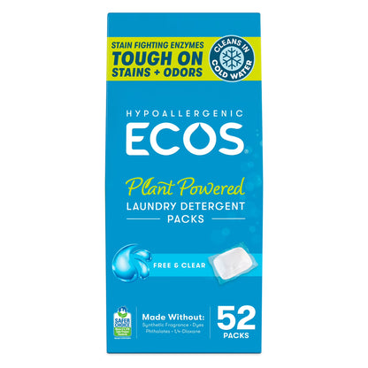 (2 Pack)  Hypoallergenic Laundry Detergent Packs for Sensitive Skin, Free & Clear, 52 Loads, Laundry Pods