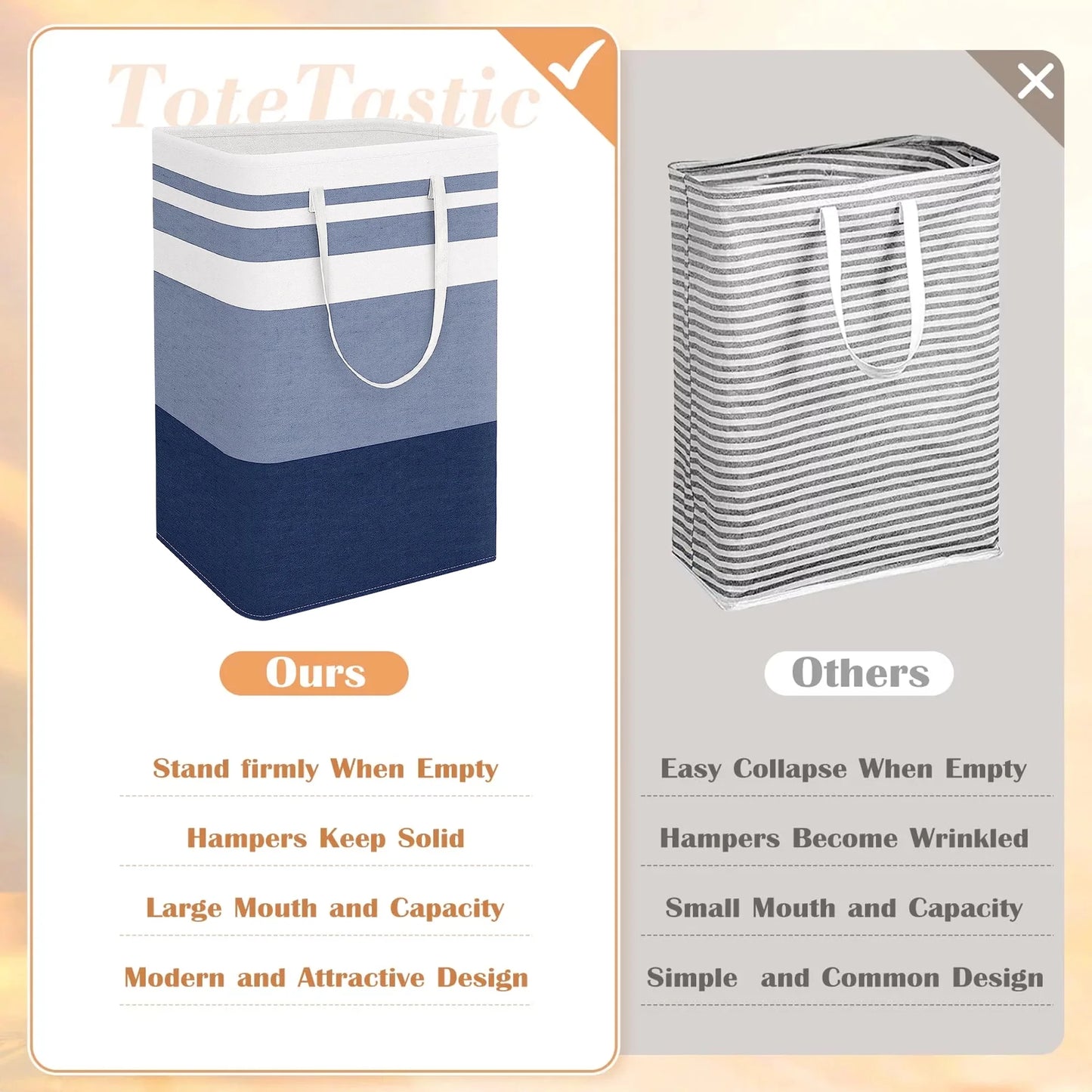 75L Waterproof 3-Bin Laundry Hamper Set, 3 Count, Gradient Blue
