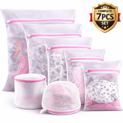 Delicate Care Mesh Laundry Wash Bags Set - 7 Multi-Size Bags with Smooth Zipper and Cover for Bras, Lingerie, Underwear, Baby Clothes, and Socks