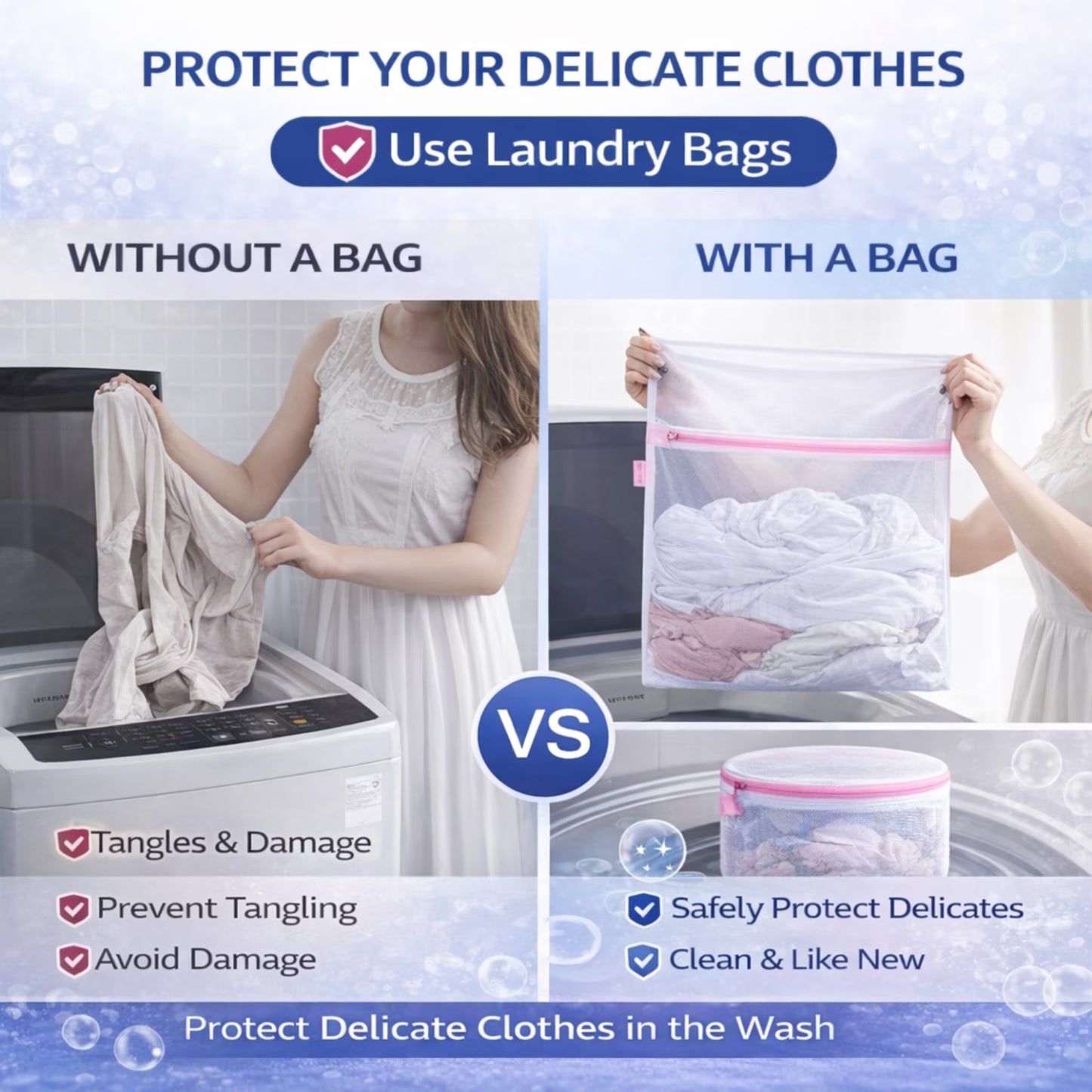 Delicate Care Mesh Laundry Wash Bags Set - 7 Multi-Size Bags with Smooth Zipper and Cover for Bras, Lingerie, Underwear, Baby Clothes, and Socks