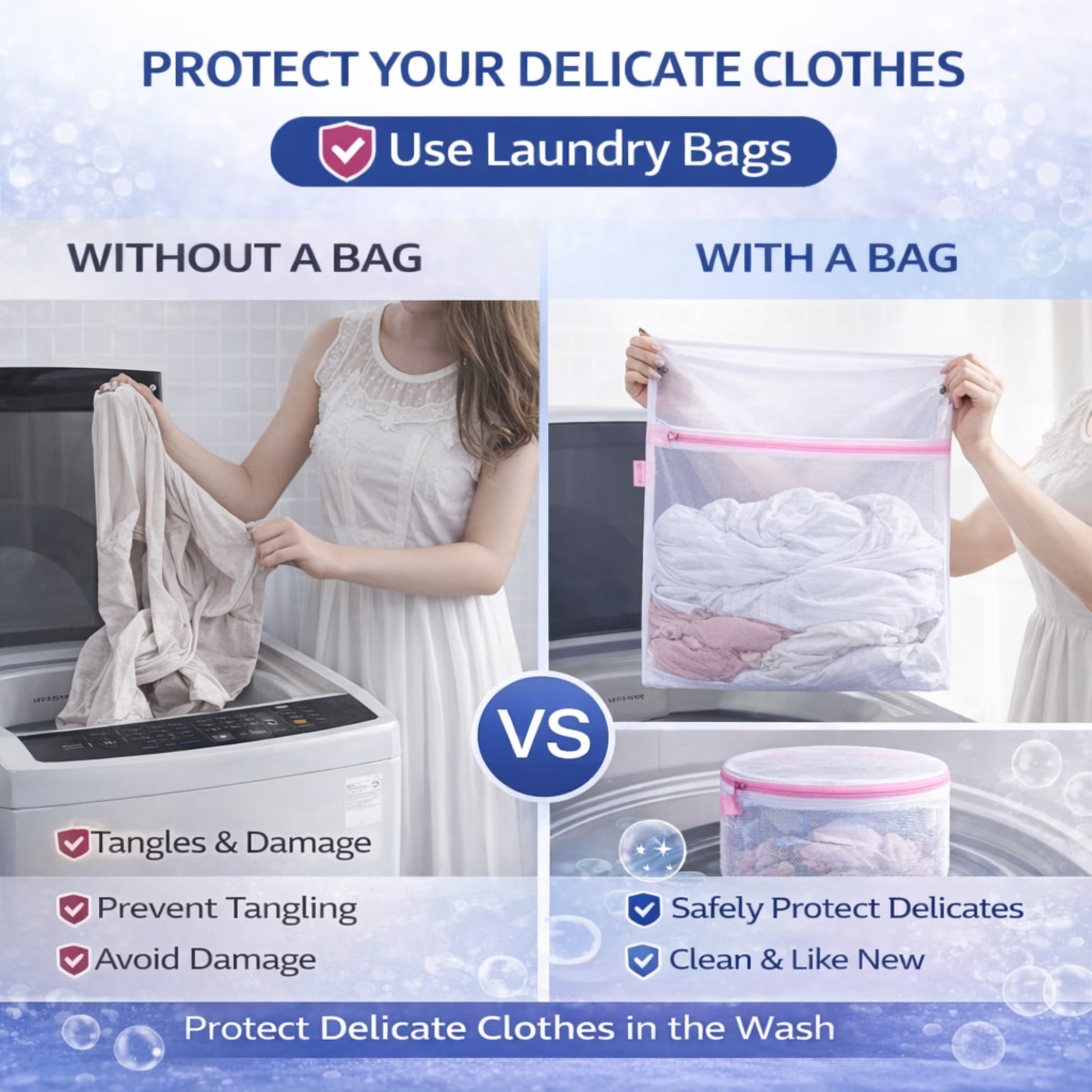 Delicate Care Mesh Laundry Wash Bags Set - 7 Multi-Size Bags with Smooth Zipper and Cover for Bras, Lingerie, Underwear, Baby Clothes, and Socks