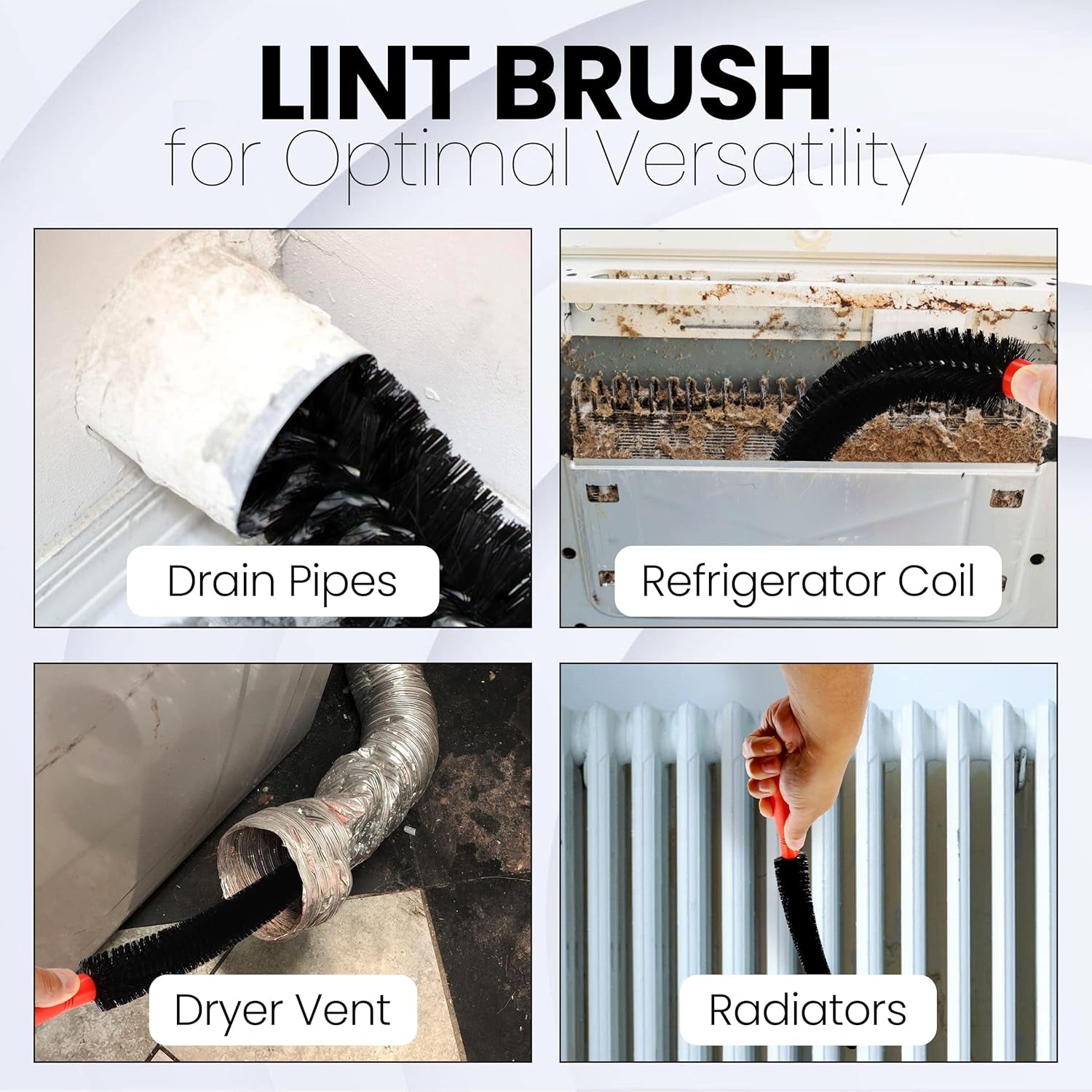 Dryer Vent and Refrigerator Coil Cleaning Brush, 26-Inch Flexible Lint Brush, Black, Large (Single Pack)