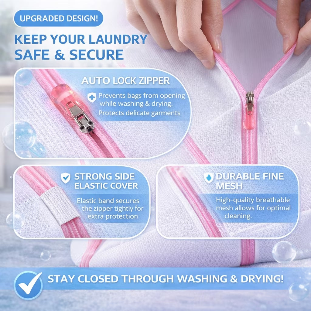 Delicate Care Mesh Laundry Wash Bags Set - 7 Multi-Size Bags with Smooth Zipper and Cover for Bras, Lingerie, Underwear, Baby Clothes, and Socks