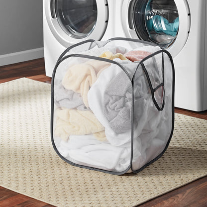 Jumbo Mesh Pop-Up Laundry Hamper Set (2-Pack) - White - Adult Size