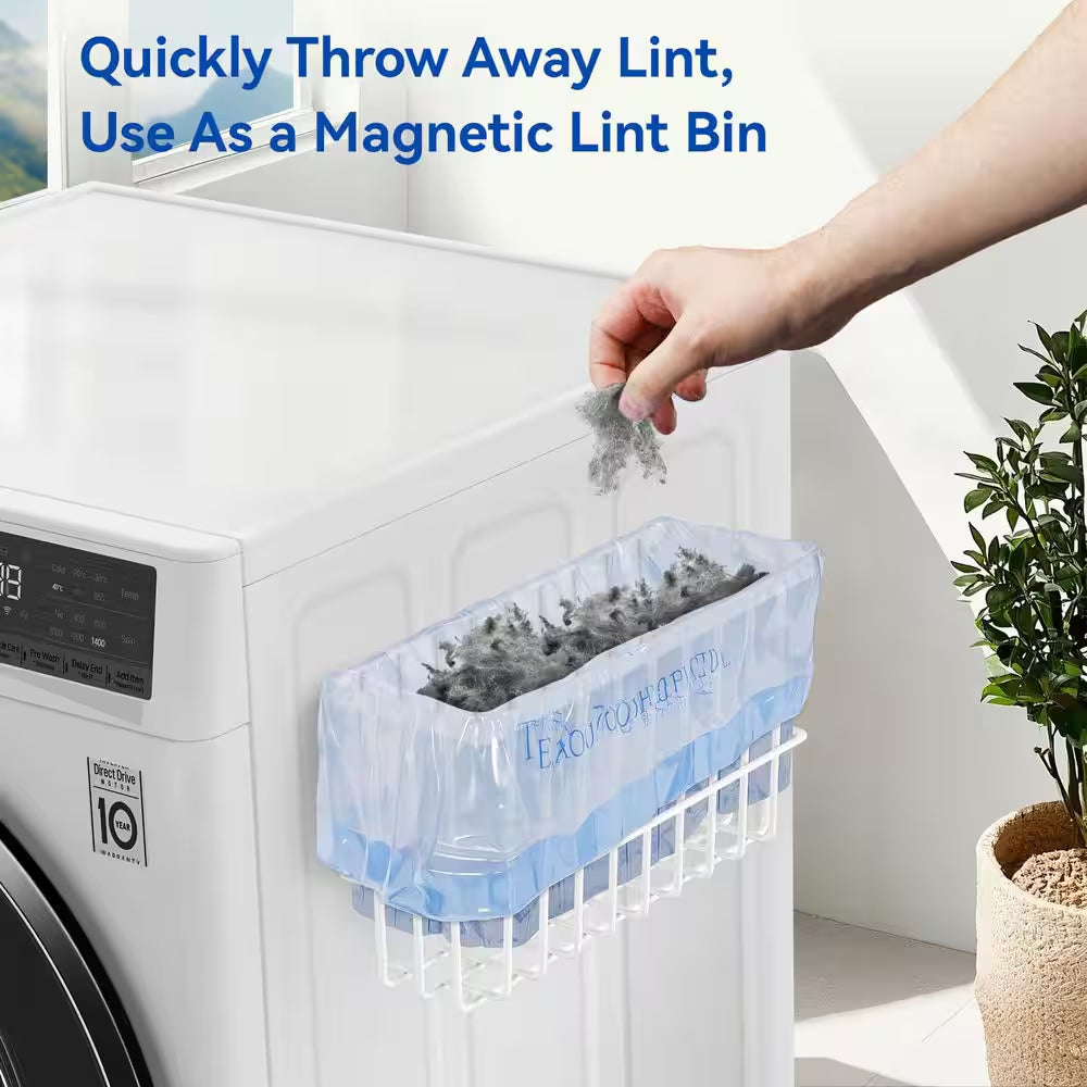 Magnetic White Dryer Ball Holder and Hanger, 6" x 11" x 3.5" Laundry Room Storage Basket